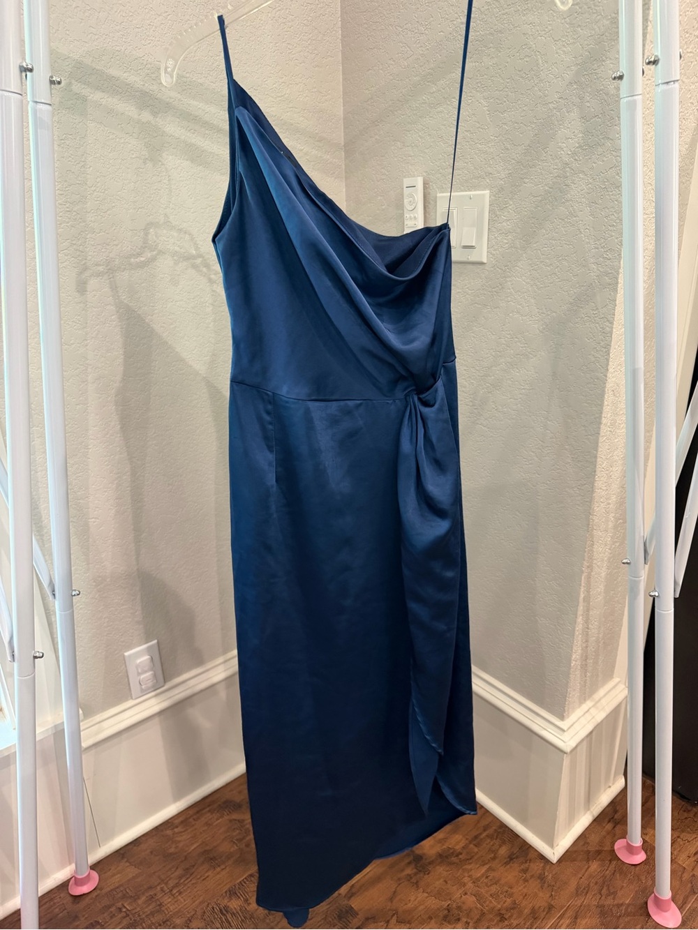 O.p.t One-Shoulder Satin Dress with Side Drape